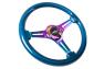 NRG Innovations 350mm Blue Wood Grain Steering Wheel with Neo Chrome Slitted Spokes - NRG Innovations ST-015MC-BL