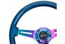 NRG Innovations 350mm Blue Wood Grain Steering Wheel with Neo Chrome Slitted Spokes - NRG Innovations ST-015MC-BL