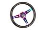 NRG Innovations 350mm Black Sparkled Wood Grain Steering Wheel with Neo Chrome Slitted Spokes - NRG Innovations ST-015MC-BSB