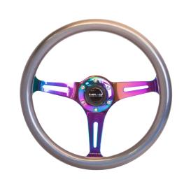 NRG Innovations 350mm Chameleon Wood Grain Steering Wheel with Neo Chrome Slitted Spokes