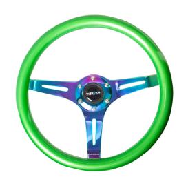 NRG Innovations 350mm Green Wood Grain Steering Wheel with Neo Chrome Slitted Spokes