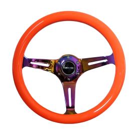 NRG Innovations 350mm Neon Orange Wood Grain Steering Wheel with Neo Chrome Slitted Spokes