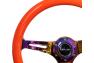 NRG Innovations 350mm Neon Orange Wood Grain Steering Wheel with Neo Chrome Slitted Spokes - NRG Innovations ST-015MC-NOR
