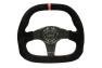 NRG Innovations Flat Bottom Black Suede Steering Wheel with Carbon Fiber Spokes, Red Stitching and Center Mark - NRG Innovations ST-019CF