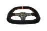 NRG Innovations Flat Bottom Black Suede Steering Wheel with Carbon Fiber Spokes, Red Stitching and Center Mark - NRG Innovations ST-019CF