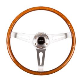 NRG Innovations 365mm Brown Wood Grain Steering Wheel with Brushed Alumium Spokes