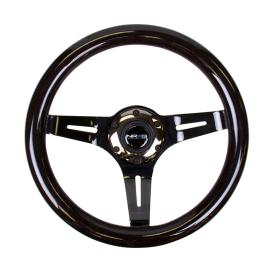 NRG Innovations 310mm Black Wood Grain Steering Wheel with Glossy Black Slitted Spokes