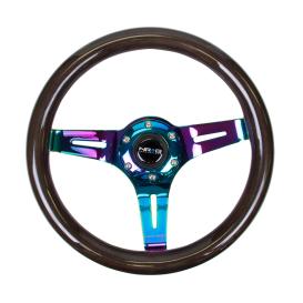 NRG Innovations 310mm Black Wood Grain Steering Wheel with Neo Chrome Slitted Spokes