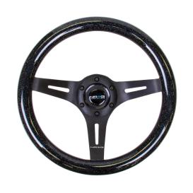 NRG Innovations 310mm Black Sparkled Wood Grain Steering Wheel with Black Slitted Spokes