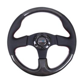 NRG Innovations 315mm Black Perforated Leather and Carbon Fiber Steering Wheel with Red Stitching