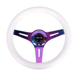   NRG Innovations 310mm White Wood Grain Steering Wheel with Neo Chrome Slitted Spokes