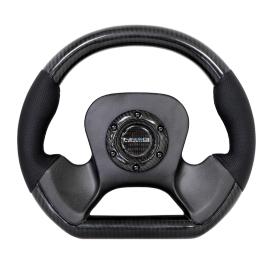 NRG Innovations Flat Bottom Black Leather and Two Tone Carbon Fiber Steering Wheel