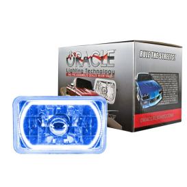 Oracle Lighting 4" x 6" Rectangular Chrome Sealed Beam Headlights (H4651) with LED Blue Halos Pre-Installed