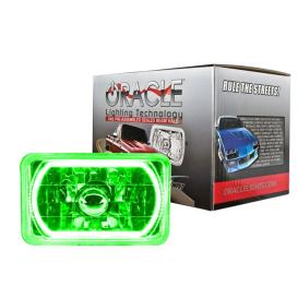 Oracle Lighting 4" x 6" Rectangular Chrome Sealed Beam Headlights (H4651) with LED Green Halos Pre-Installed