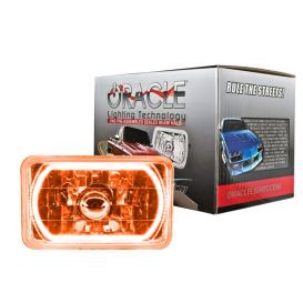 Oracle Lighting 4" x 6" Rectangular Chrome Sealed Beam Headlights (H4651) with LED Amber Halos Pre-Installed