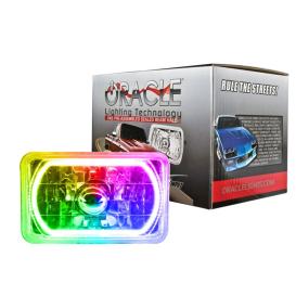   Oracle Lighting 4" x 6" Rectangular Chrome Sealed Beam Headlights (H4651) with LED ColorSHIFT Halos Pre-Installed