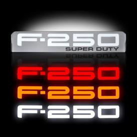 Recon "F-250" Chrome Driver and Passenger Side Fender LED Emblem Kit with Amber, Red or White Illumination