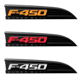 Recon "F-450" Black Driver and Passenger Side Fender LED Emblem Kit with Amber, Red or White Illumination