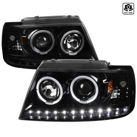 Spec-D Tuning Driver and Passenger Side LED Halo Projector Headlights (Glossy Black Housing, Clear Lens)