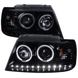 2002-2005 Ford Explorer Spec-D Tuning Driver and Passenger Side LED Halo Projector Headlights (Glossy Black Housing, Smoke Lens)