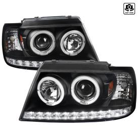 2002-2005 Ford Explorer Spec-D Tuning Driver and Passenger Side LED Halo Projector Headlights (Matte Black Housing, Clear Lens)