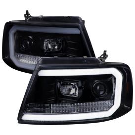 Spec-D Tuning Glossy Black Housing, Smoke Lens Projector Headlights with LED Light Bar