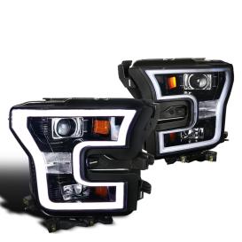 Spec-D Tuning Glossy Black with Smoke Lens LED Rim Projector Headlights