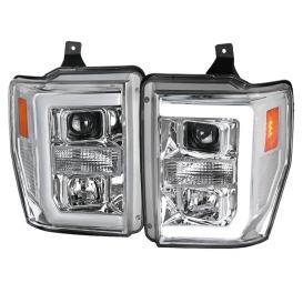 Spec-D Tuning Driver and Passenger Side LED Light Bar Projector Headlights (Chrome Housing, Clear Lens)