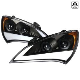 Spec-D Tuning Black Projector Headlights With LED Sequential Light Bar