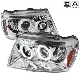 1999-2004 Jeep Grand Cherokee Spec-D Tuning Chrome Halo LED Projector Headlights