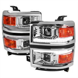 Driver and Passenger Side Switchback Sequential LED Bar Projector Headlights (Chrome Housing, Clear Lens)