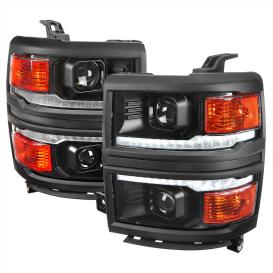 Driver and Passenger Side Switchback Sequential LED Bar Projector Headlights (Matte Black Housing, Clear Lens)