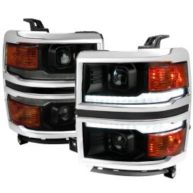 Driver and Passenger Side Switchback Sequential LED Bar Projector Headlights (Matte Black Housing, Smoke Lens)