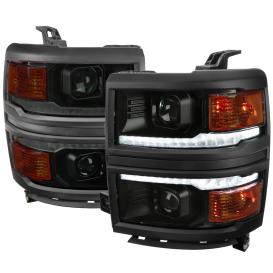 Driver and Passenger Side Switchback Sequential LED Bar Projector Headlights (Matte Black Housing, Smoke Lens)