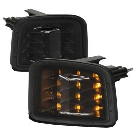 Driver and Passenger Side Sequential Front Bumper LED Turn Signal Lights (Matte Black Housing, Smoke Lens)
