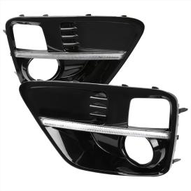 Driver and Passenger Side Glossy Black Fog Light Bezel with DRL and Switchback LED Turn Signal (Glossy Black Housing, Clear Lens)