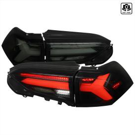 Spec-D Tuning Driver and Passenger Side LED Tail Lights with Sequential Turn Signals and Red LED Bar (Glossy Black Housing, Dark Smoke Lens)