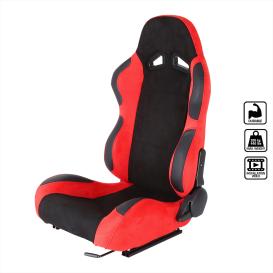 Spec-D Tuning Black / Red Suede Fully Reclinable Racing Seat with Slider (Driver Side)