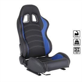 Spec-D Tuning Black / Blue PVC Leather with White Stitching Fully Reclinable Racing Seat with Sliders (Passenger Side)