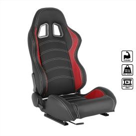 Spec-D Tuning Black / Red PVC Leather with White Stitching Fully Reclinable Racing Seat with Sliders (Passenger Side)