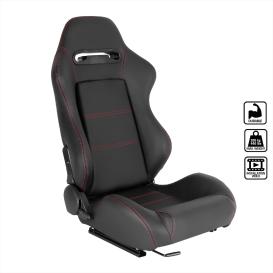 Black PVC Leather with Red Stitching Fully Reclinable Racing Seat with Sliders (Passenger Side)