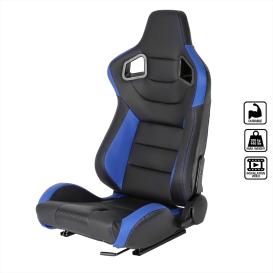 Spec-D Tuning Black / Blue PVC Leather Carbon Fiber Pattern Cushion Fully Reclinable Racing Seat with Slider (Driver Side)