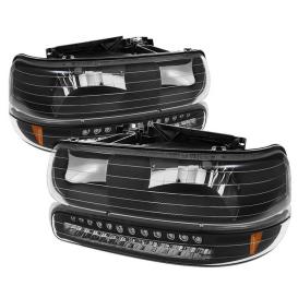 Spyder Black Crystal Headlights With LED Bumper Lights